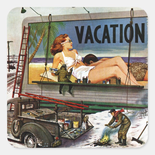 Adesivo Quadrado Pintores de outdoor em inverno por Stevan Dohanos (Frente)