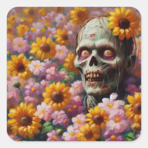 Adesivo Quadrado Pintura a óleo de Zombie no Dia das Bruxas de Flor