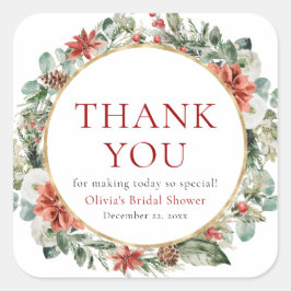 Adesivo Quadrado Pintura aquarela Natal Inverno Vermelho Dourado Ch