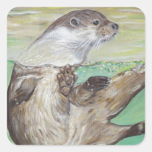 Adesivo Quadrado Pintura brincalhão da lontra de rio