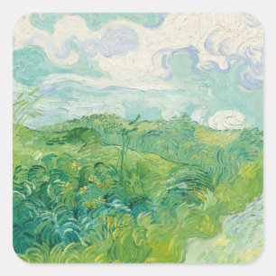 Adesivo Quadrado Pintura Campo de trigo verde de Vincent Van Gogh