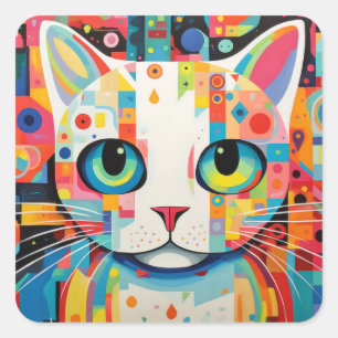 Adesivo Quadrado Pintura Colorida de Animais de Companhia Cat