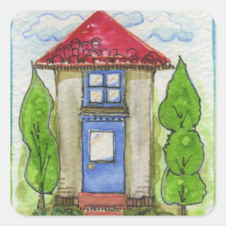 Adesivo Quadrado Pintura Colorida de Watercolor House