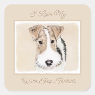 Adesivo Quadrado Pintura com terrier de Fox com fio - Arte canina o