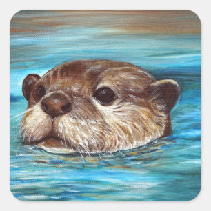 Adesivo Quadrado Pintura da lontra de rio