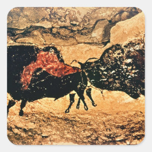 Adesivo Quadrado Pintura da rocha do bisonte, c.17000 BC
