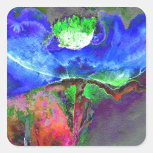 Adesivo Quadrado Pintura de Abstrato azul