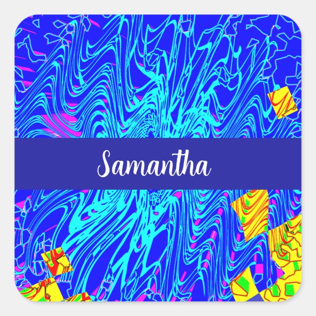 Adesivo Quadrado Pintura de Abstrato Azul Moderno (Frente)