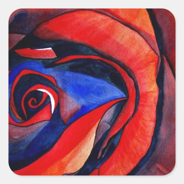 Adesivo Quadrado Pintura de abstrato de rosa vermelha de macro (Frente)