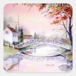 Adesivo Quadrado Pintura de Aquarela de Ponte Arranhada