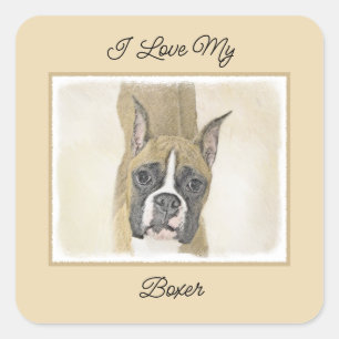Adesivo Quadrado Pintura de Boxer - Arte de Cachorro Original Bonit