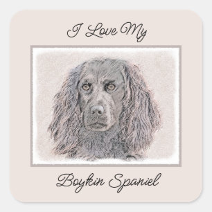 Adesivo Quadrado Pintura de Boykin Spaniel - Arte de Cachorro Origi