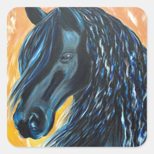 Adesivo Quadrado Pintura de Cavalo Negro