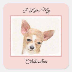 Adesivo Quadrado Pintura de Chihuahua - Arte de Cachorro Original C