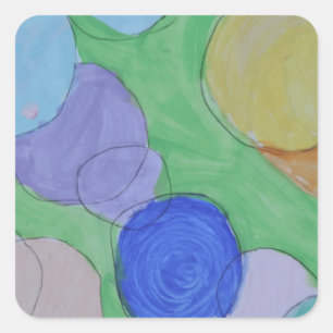 Adesivo Quadrado Pintura de círculos coloridos, arte da aguarela