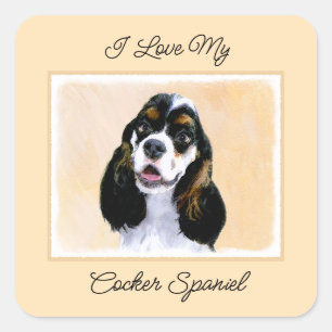 Adesivo Quadrado Pintura De Cocker Spaniel (Participante) - Arte De