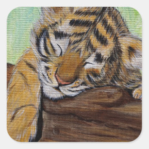 Adesivo Quadrado Pintura De Cubo De Tigre Com Dormência