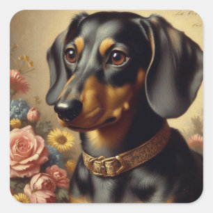 Adesivo Quadrado Pintura de Dachshund em Cute Vintage