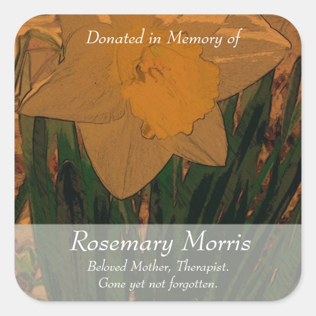 Adesivo Quadrado Pintura de Daffodil ~ Donada em Memória de (Frente)