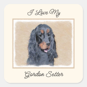 Adesivo Quadrado Pintura de Gordon Setter - Arte de Cachorro Origin