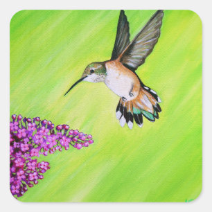 Adesivo Quadrado Pintura de Hummingbird e Lilac