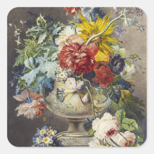 Adesivo Quadrado Pintura de Jardim Botânico Floral Elegante Vintage