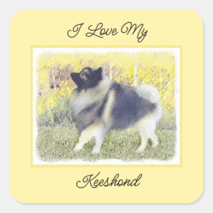 Adesivo Quadrado Pintura de Keeshond Aspen - Arte de Cachorro Origi