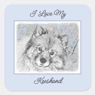 Adesivo Quadrado Pintura de Keeshond Beth - Arte de Cachorro Origin