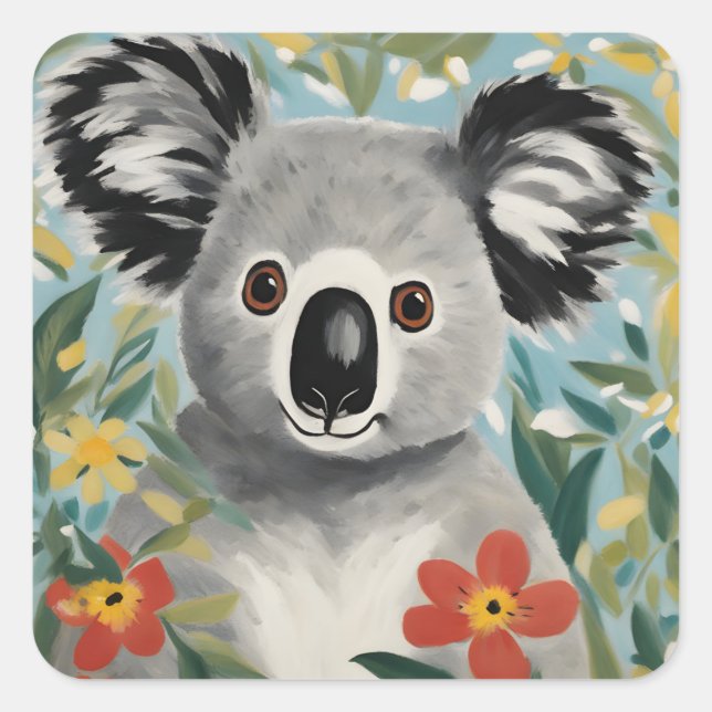 Adesivo Quadrado Pintura de Koala (Frente)