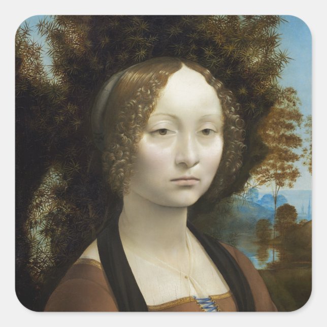 Adesivo Quadrado Pintura De Leonardo Da Vinci Ginevra De'Benci (Frente)