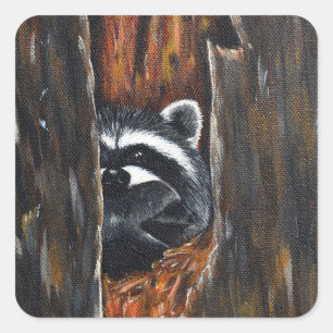 Adesivo Quadrado Pintura de Mamãe e Bebê Guaxinim