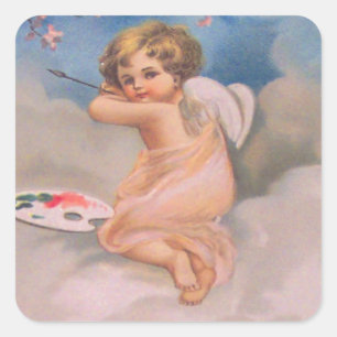Adesivo Quadrado Pintura de Paleta de Cerejeira Anjo Querubim Crist