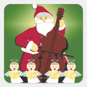 Adesivo Quadrado Pintura de Papai Noel que joga o violoncelo com