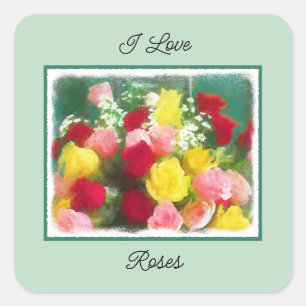 Adesivo Quadrado Pintura de Rose Bouquet - Arte Flor Original Custa