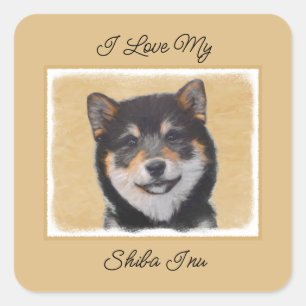 Adesivo Quadrado Pintura de Shiba Inu (Preto e Latão) - Praça de Ar