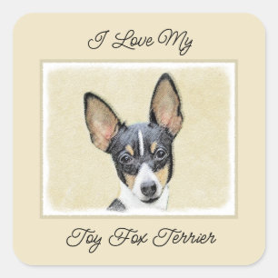 Adesivo Quadrado Pintura de Toy Fox Terrier - Arte de Cachorro Orig