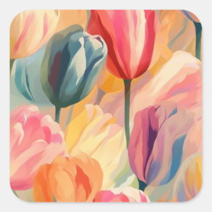 Adesivo Quadrado Pintura de tulipas