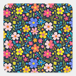 Adesivo Quadrado Pintura Digital Floral Padrão de Flores