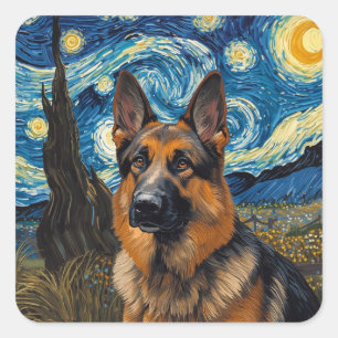 Adesivo Quadrado Pintura do Céu Noturno Giratório Pastor Alemão