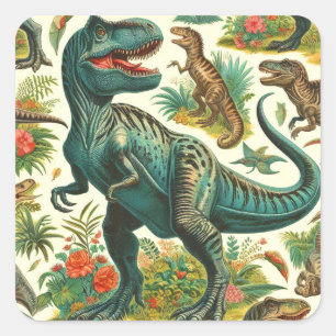 Adesivo Quadrado Pintura do Dinossauro Vintage