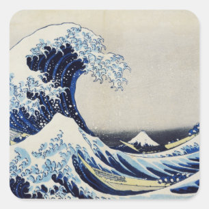 Adesivo Quadrado Pintura do impressão da onda de Hokusai grande