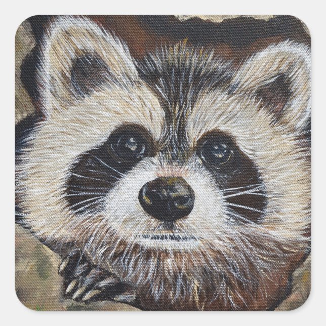 Adesivo Quadrado Pintura do Raccoon (Frente)