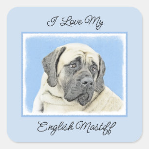 Adesivo Quadrado Pintura em Inglês Mastiff (Fawn) - Arte Original p