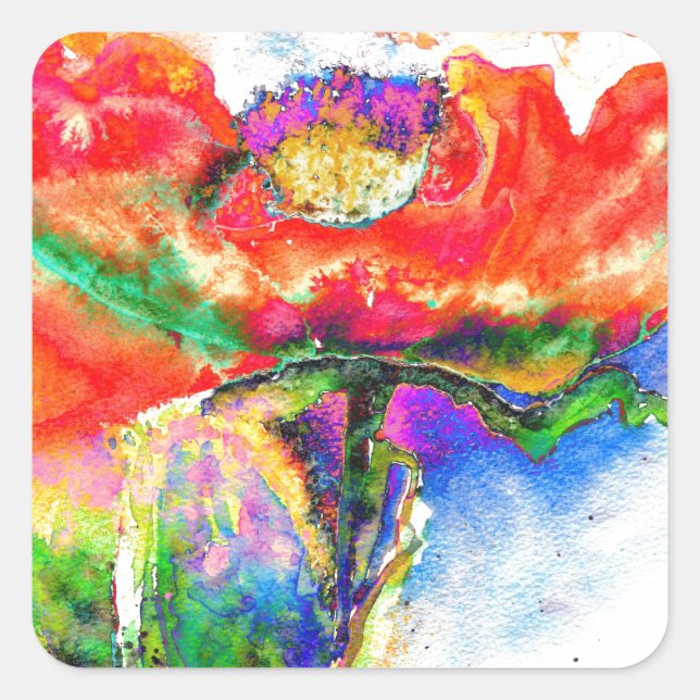 Adesivo Quadrado Pintura floral vermelha Elegante (Frente)