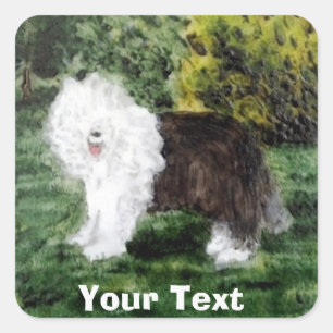 Adesivo Quadrado Pintura inglesa velha do Sheepdog