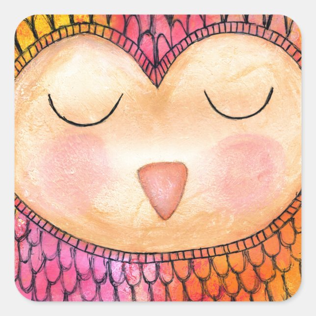 Adesivo Quadrado Pintura Mista Mista Moderna Funky Sleepy Owl (Frente)