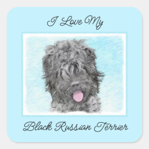 Adesivo Quadrado Pintura Terrier russa negra - Cachorro original bo
