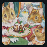 Adesivo Quadrado Pinturas de Natal Camundongos Plum Pudim Pudim Aqu<br><div class="desc">"Dickens Christmas Mice No. 5 - Madre Plum Pudim" Watercolor Art Sticker, do artista Jean Weiner "Dickens Christmas Mice No. 5 - Madre Plum Pudim", apresenta camundongos brancos do conto clássico A Christmas Carol. Esta família de camundongos está pronta para apreciar a sobremesa especial de pudim de ameixa da mãe...</div>