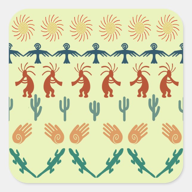 Adesivo Quadrado Pinturas Rupestres Tribais Indígenas Americanas do (Frente)