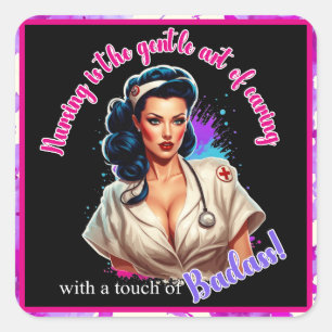 Adesivo Quadrado Pinup_ Nurse Badass